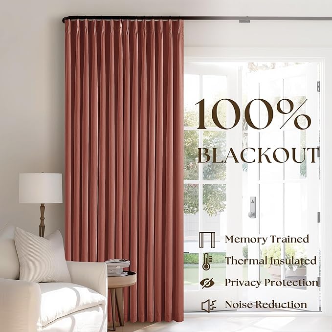 Terracotta Pinch Pleated 100% Blackout Linen 84 Inch Curtains | Room Darkening - Image 3