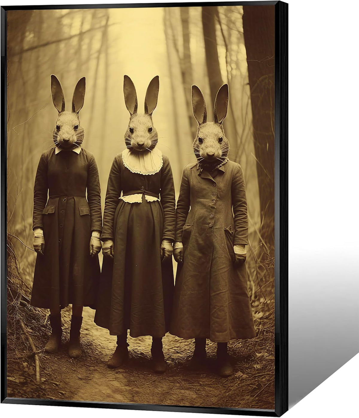 Vintage Halloween Wall Decor Rabbit Cult of the Occult Forest Canvas Wall Art Poster Gothic Dark Academia Decorations Room Creepy Print Spooky Pictures 12X16inch Aluminum Framed