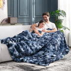 Cozy Bliss Faux Fur Throw Blanket for Couch, Fuzzy Soft Plush Thick Bubble Blanket for Sofa Bedroom Living Room, 90 * 90 Inches Tie Dye Blue