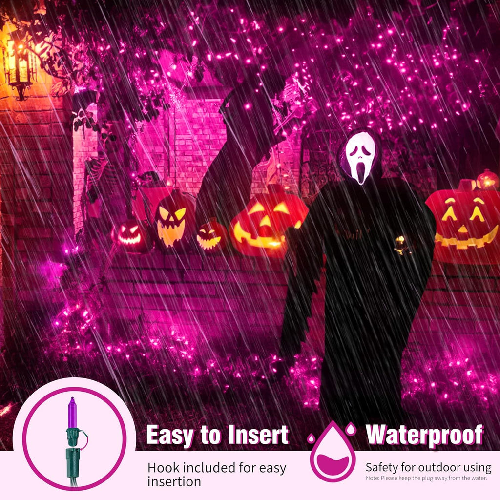 woohaha Outdoor Halloween Lights, 2PACK 13ft 50 Count Incandescent Blubs & Green Wire Mini Lights, 120V High-Voltage Connectable Light String, for Indoor Patio Garden Tree Party Decoration, Purple