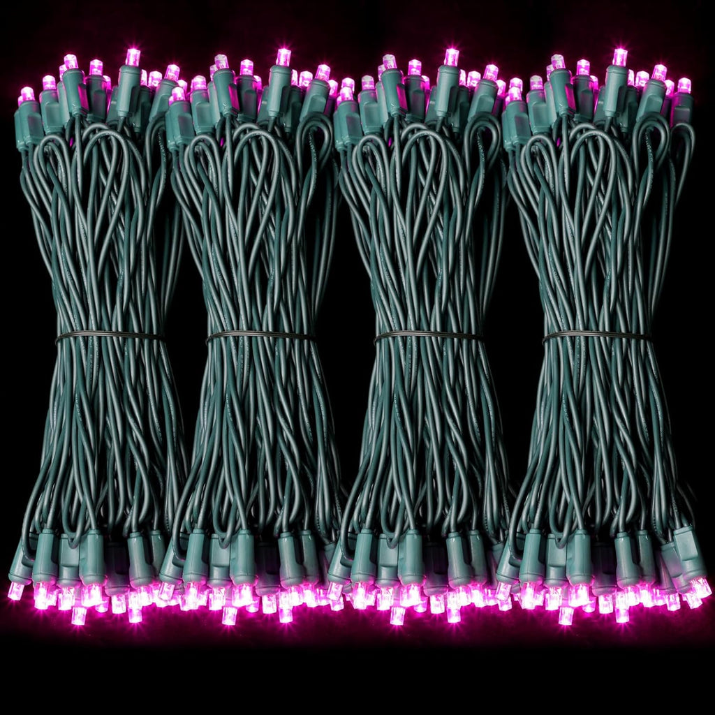 1200LED (24pk of 50L) String Lights, LED Christmas Lights, 6" SPACING,Green Wire, Pink