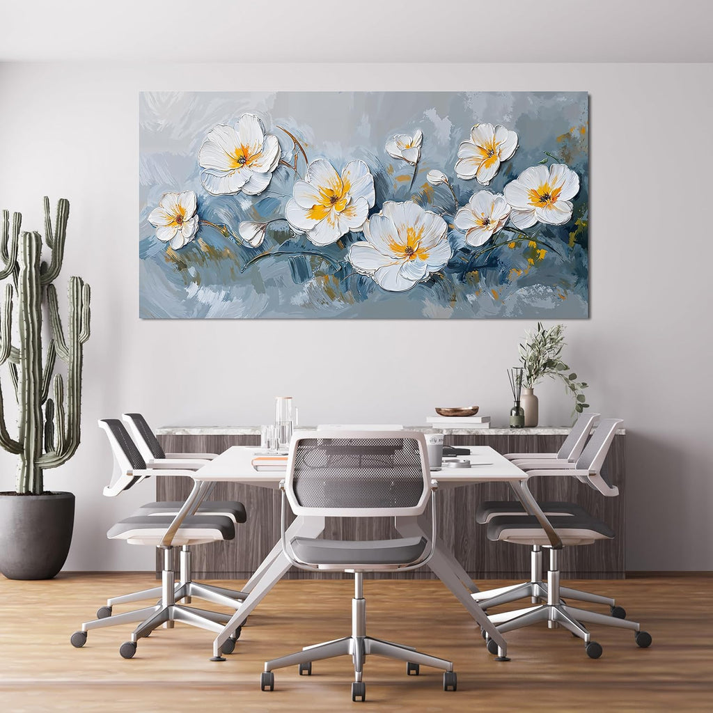 KUPTEU Canvas Wall Art Decor Large Wall Art Pictures for Living Room Oversized White Flowers Wall Art Prints Canvas Art Wall Decor Hallway Decorations Artwork for Walls Bedroom Home Decor 29" X 58"