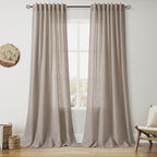 Extra Long 120 Inch Curtains for Living Room Ecru Flax Linen Light Filtering by Nanspring