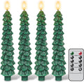 GenSwin Christmas Tree Flameless Taper Candles with Remote Timer, Christmas LED Taper Candles with 3D Flame, 4 Pcs Green LED Candlesticks for Christmas Home Decoration(0.78” x 9.8”)