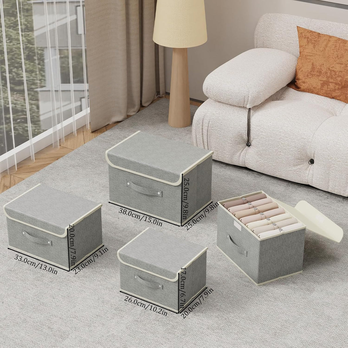 Fabric Storage Bins Cube Organizers with Flip-Top Lid and Handles,Storage Boxes for Organizing Home,Office,and Closet,Grey,3 Pack 15 x 9.8 x 9.8 in