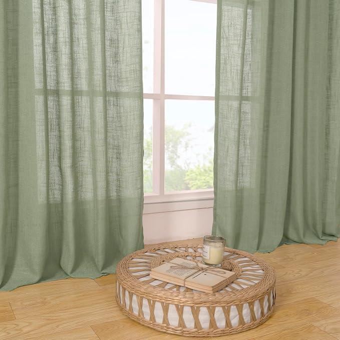 Semi Sheer Linen Curtains 45 Inches Long 2 Panels - Image 9
