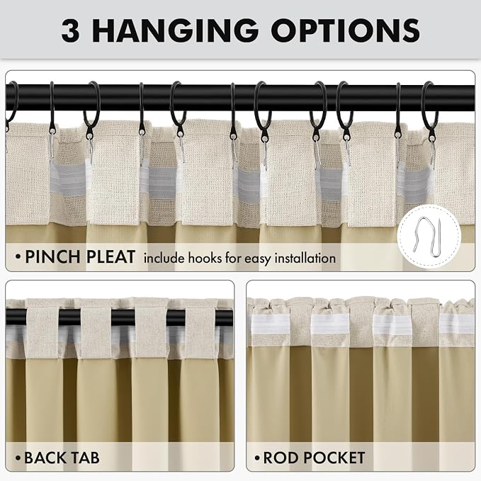 MIULEE 100% Blackout Linen Curtains 42 x 84 Inch Light Ivory 2 Panels | Thermal - Image 5