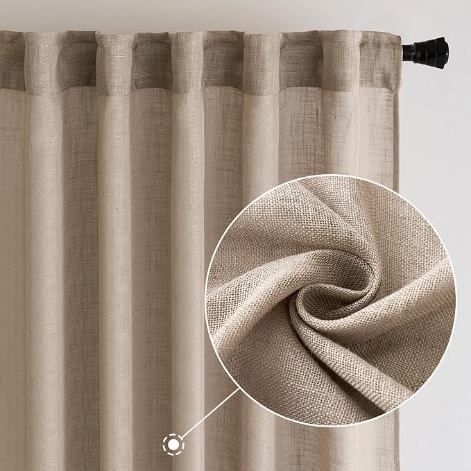 MIULEE Taupe Linen Curtains 52x84 Inch Length - Image 2