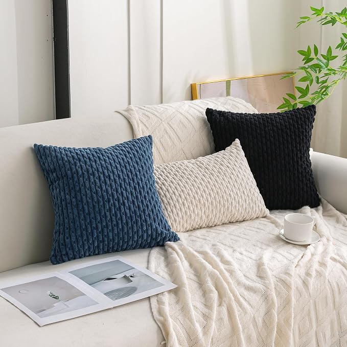 Set of 4 Black Decorative Throw Pillow Covers 20x20 Inch Corduroy Pillow Covers - Image 3