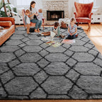 7x9 Area Rugs for Living Room Bedroom, Fluffy Grey and Black Geometric Rug | - Image 7
