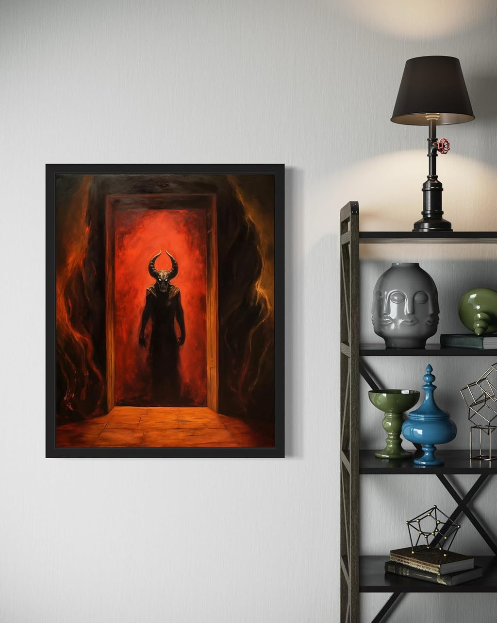 Satan and Hell Poster Art Print, Halloween Scary Vintage Wall Art Academia Spooky Painting Decoration for Horror Prints, Gothic Posters Bedroom Decor 89 (Satan and Hell, 8 x 10 inches, Unframed)