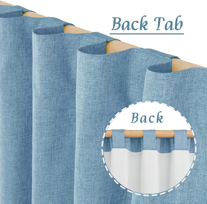 Blue 100% Blackout Linen Curtains 84 Inch 2 Panels - Image 6