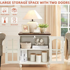 Farmhouse 24" End Table Set of 2 with Charging Station, Large Sofa Side Table with Glass Barn Door,Wood Night Stand with Adjustable Storage Shelf,Square Bedside Table for Living Room,Bedroom