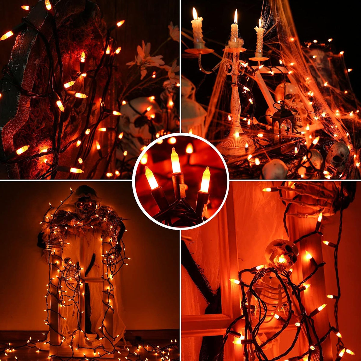 Toodour Orange Halloween Lights, 75ft 300 Count Incandescent Halloween String Lights, UL Certified Connectable Mini Bulbs Orange String Light for Home, Garden, Porch, Party, Indoor Decorations