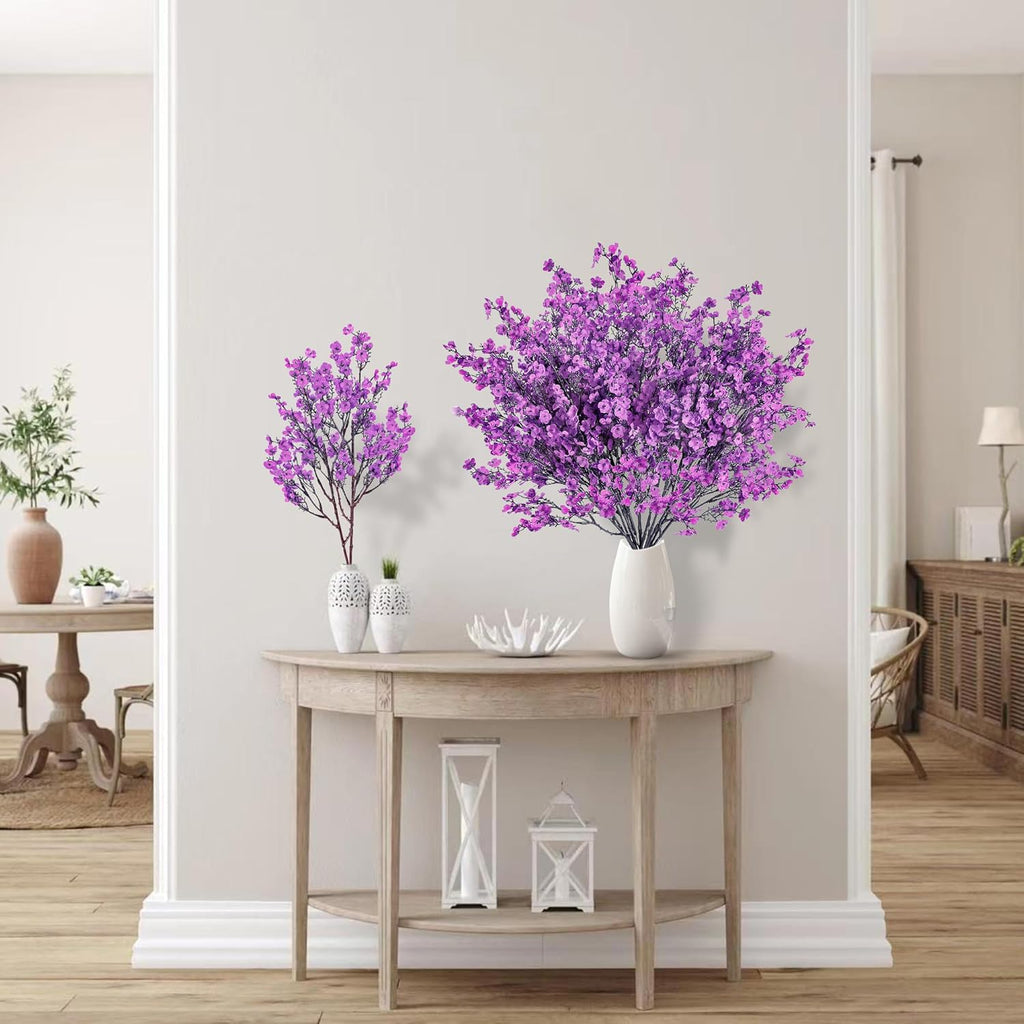 Sggvecsy 10 Pcs Babys Breath Artificial Flowers Gypsophila Bouquets Bulk Real Touch Fake Silk Flowers for Home Wedding DIY Floral Arrangement Kitchen Table Centerpiece Festival Decoration (Purple)
