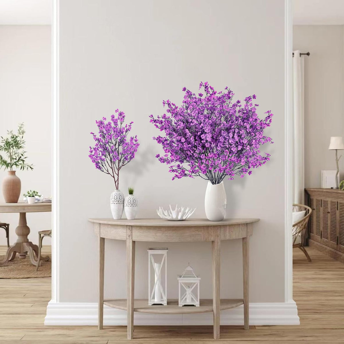 Sggvecsy 10 Pcs Babys Breath Artificial Flowers Gypsophila Bouquets Bulk Real Touch Fake Silk Flowers for Home Wedding DIY Floral Arrangement Kitchen Table Centerpiece Festival Decoration (Purple)