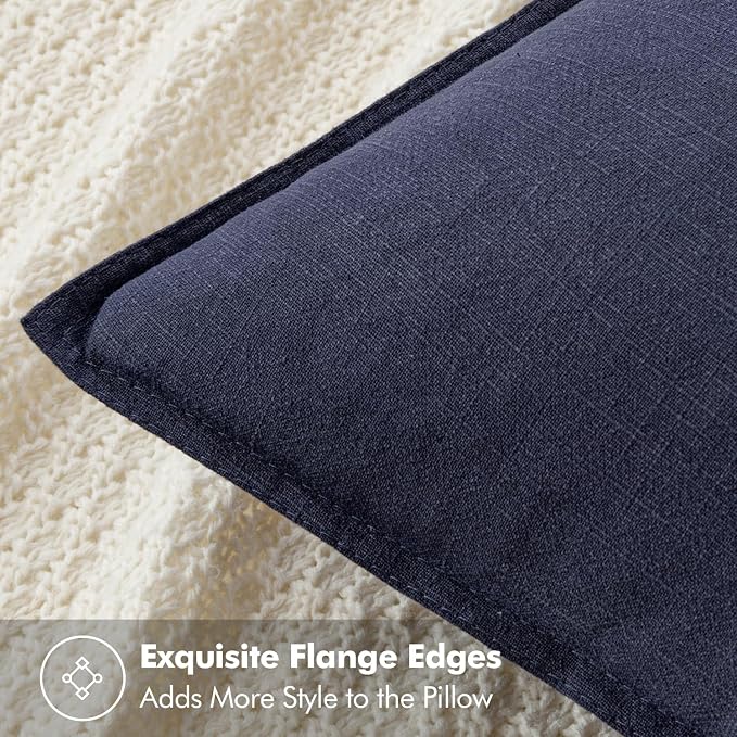 MIULEE Decorative Linen Euro Sham Pillow Covers 22x22 Inch Navy | Boho - Image 2