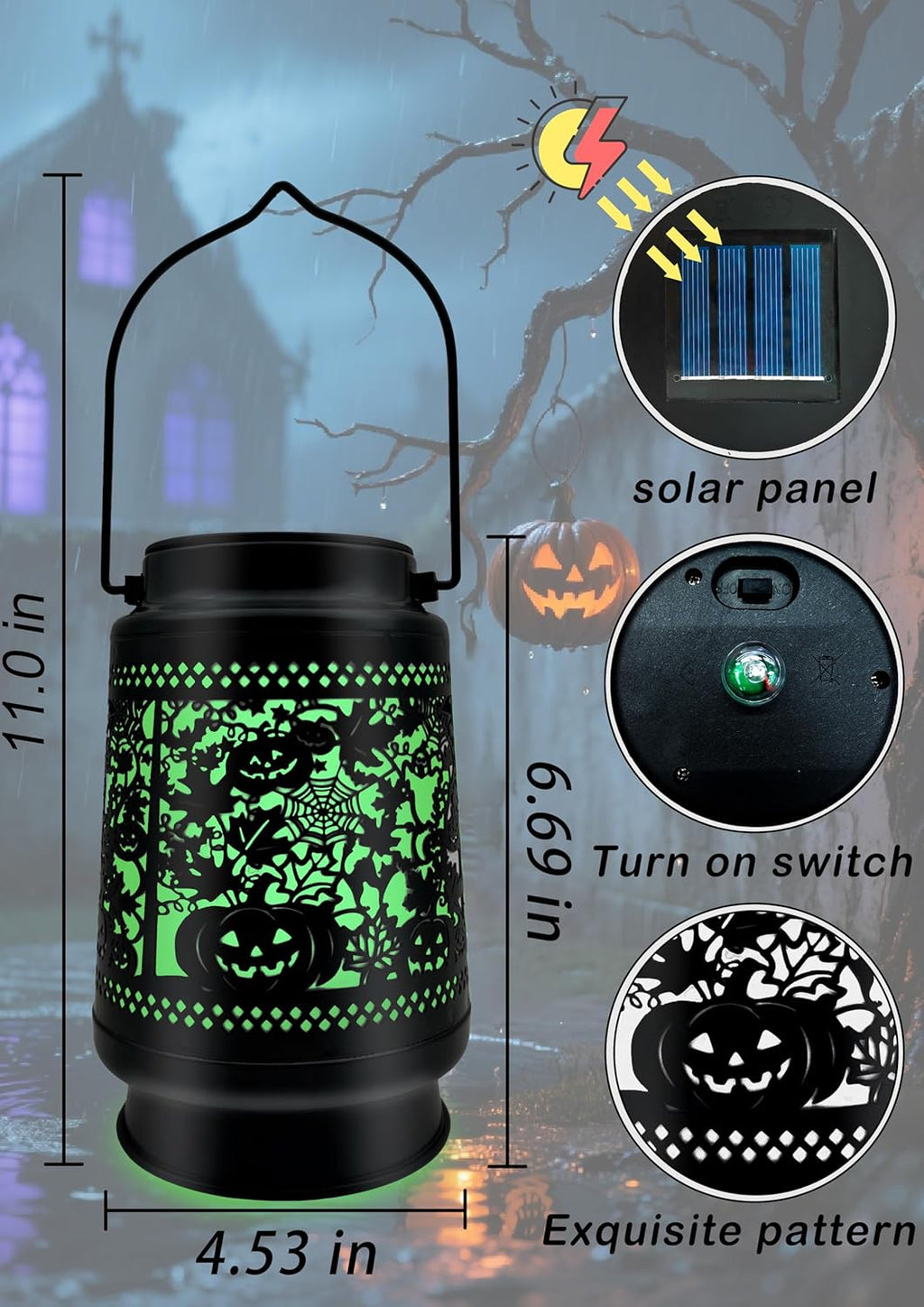 Halloween Decorations Solar Lanterns Outdoor Waterproof Scary Pumpkin Lights for Garden, Patio, Yard, Lawn Porch Halloween Decor Hanging Solar Lights Unique Gifts for Outdoor Decor