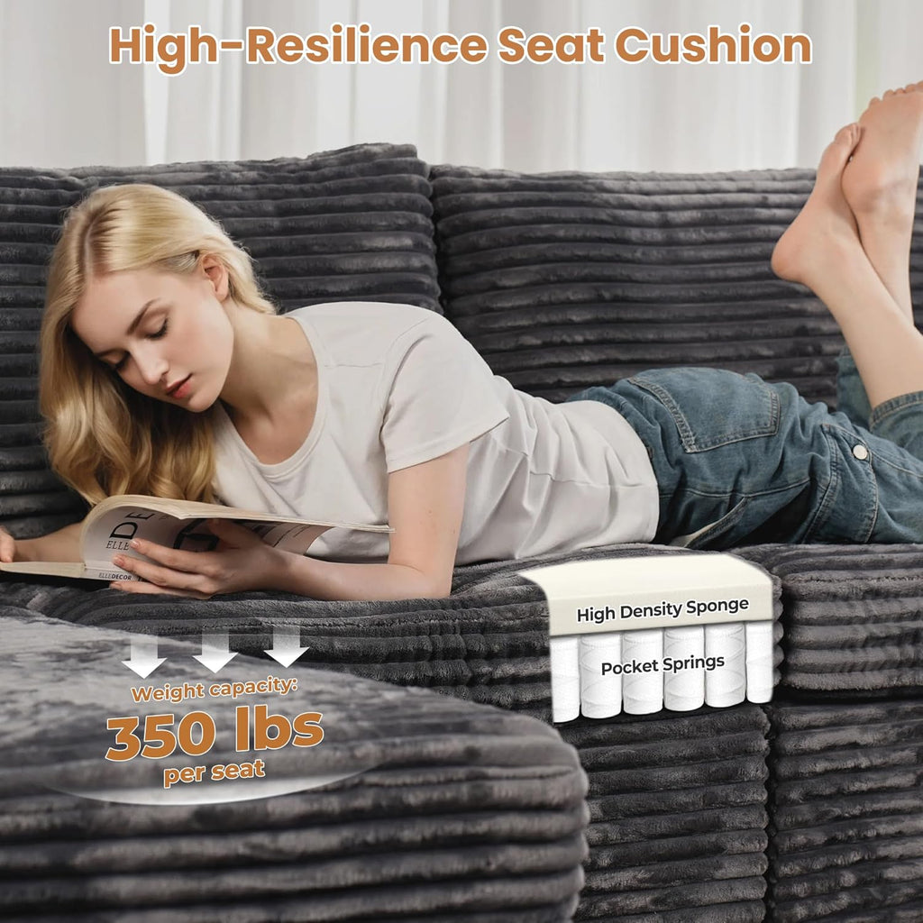 ovios Sectional Sofa Couch with U-Shape Chaise Sofa Bed, Comfy Modular Cloud Couches with Deep Seat, Modern Upholstered Plush Corduroy Sofas Set for Living Room, 6-Seater, Grey