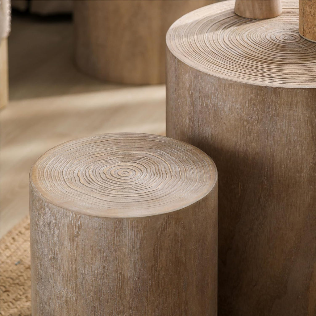 Round Nesting Coffee Table Set of 3, Small Pedestal Stand, Modern Circle Coffee Tables, Wooden Accent Side Table End Footstools for Living Room Office Bedroom, Farmhouse, Rustic