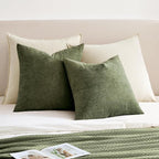 MIULEE Olive Green Chenille Couch Throw Pillow Covers, 20x20 | Set of 2 - Image 4