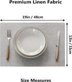 Demetex Placemats Set of 8 Grey Washable Fabric Place Mats Heat Resistant Linen Placemat for Indoor Kitchen Dining Room Tables, 13x19 inch, Light Grey