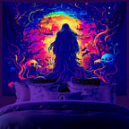 AOHMPT Glow-in-the-Dark Halloween Tapestry - UV Reactive Black Light Wall Hanging Decor for Spooky Parties, Bedroom, Living Room (Shaman, 59" L x 51" W, Unframed)