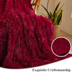 XeGe Luxury Faux Fur Throw, Red Soft 50x60 Fluffy Blanket, Shaggy Plush Decorative Couch Blanket, Autumn Cute Furry Fuzzy Lap Bed Throw for Kids Women Men Teen Girls