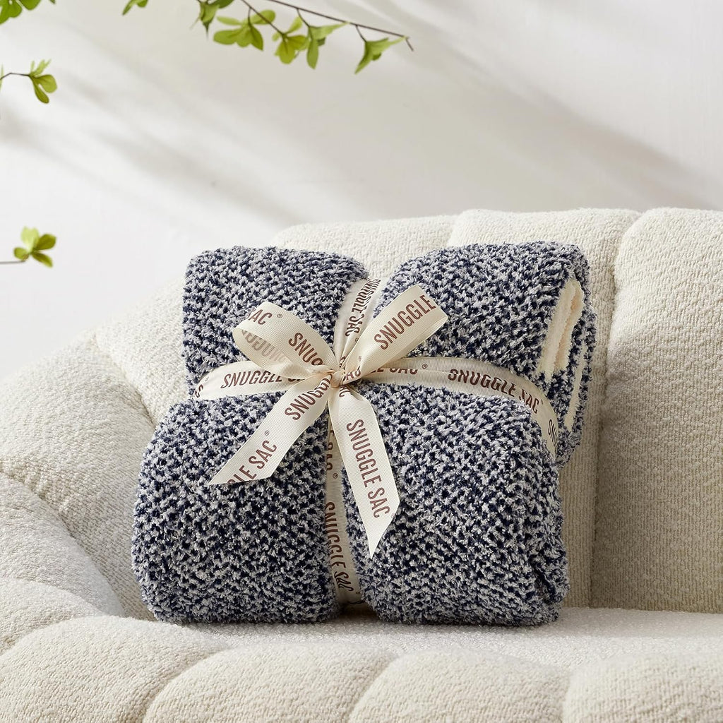 Snuggle Sac Heather Navy Oversized Twin-XL Size Blanket, Super Soft, Warm, Knit, 66x90 inches