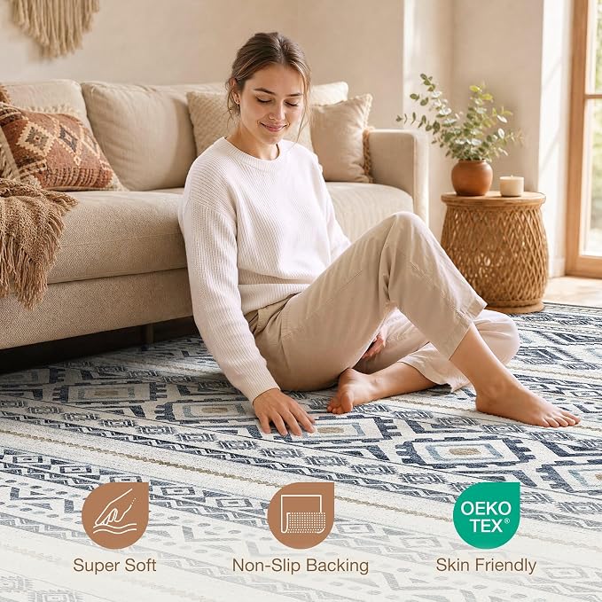 cotiled Boho 12x15 Area Rug for Living Room: Large Moroccan Washable Rug | - Image 3