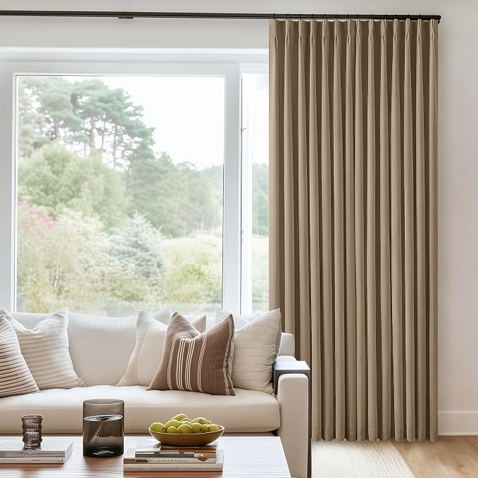 Light Brown Pleated Linen Blackout Curtains 102 Inches Long - Image 7