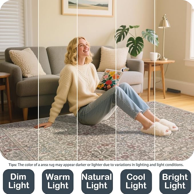 Vintage Moss Living Room Rug, 8x10 Washable Area Rugs - Image 2