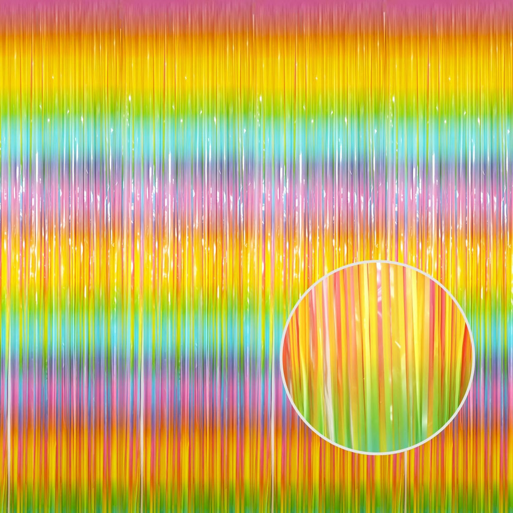 GOER 3.2 ft x 8.2 ft Metallic Tinsel Foil Fringe Curtains Party Photo Backdrop Party Streamers for Birthday,Graduation,New Year Eve Decorations Wedding Decor(4 Packs,Candy Macaroon Multicolor)