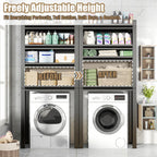 Over Washer Storage,5Tier Expandable Washer and Dryer Rack, Laundry Room Storage Over Toilet Washing Machine and Dryer Storage Rack Bathroom Organization, Hold 500 lb, Black
