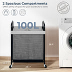 STO STO Laundry Hamper 2 Section, 100L Rolling Laundry Sorter Cart with Removable and Washable Liner Bag, Rolling Clothes Hamper with Metal Handle for Laundry Room and Bedroom, Gray
