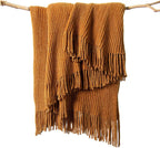 lifein Throw Blanket for Couch, Soft Boho Decor Bed Throw,Cozy Brown Knitted Chenille Small Farmhouse Lightweight Throw for Spring(Golden Brown,60 * 80")
