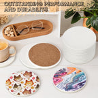 Ceramic Tiles for Crafts, GOH DODD 24 Pack Unglazed Blank Coasters with Cork Backing for Alcohol Ink Painting Acrylic Pouring Art Projects Housewarming Gifts Wedding School Education, Round, 4 Inch