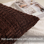 Pack of 2 Corduroy Decorative Throw Pillow Covers 20x20 Inch, Dark Brown | Fall - Image 3