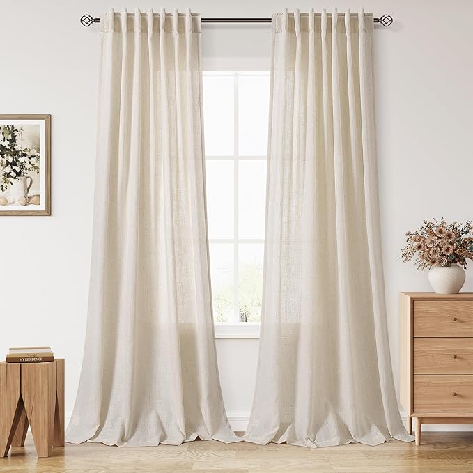 108 Inch Long Curtains for Living Room Cream Beige Linen Modern Farmhouse Decor by Nanspring