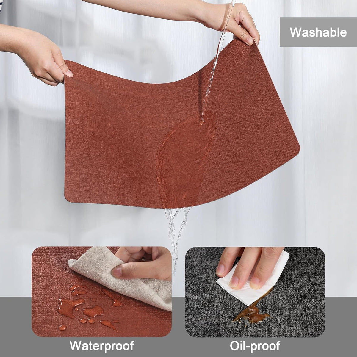 Myir JUN Dual Sided Faux Leather Placemats Set of 8 for Indoor Outdoor Dining Tables, Square Non-Slip Washable Wipeable Table Mats (Gray Terracotta, Set of 8)