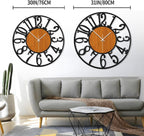 LEIKE 32" Oversized Large Wall Clocks,Silent,Non Ticking,Battery Operated Modern Round Big Wood Decorative Metal Wall Clock for Living Room, Bedroom,Kitchen,Farmhouse,Office Decor - Black,32 Inch