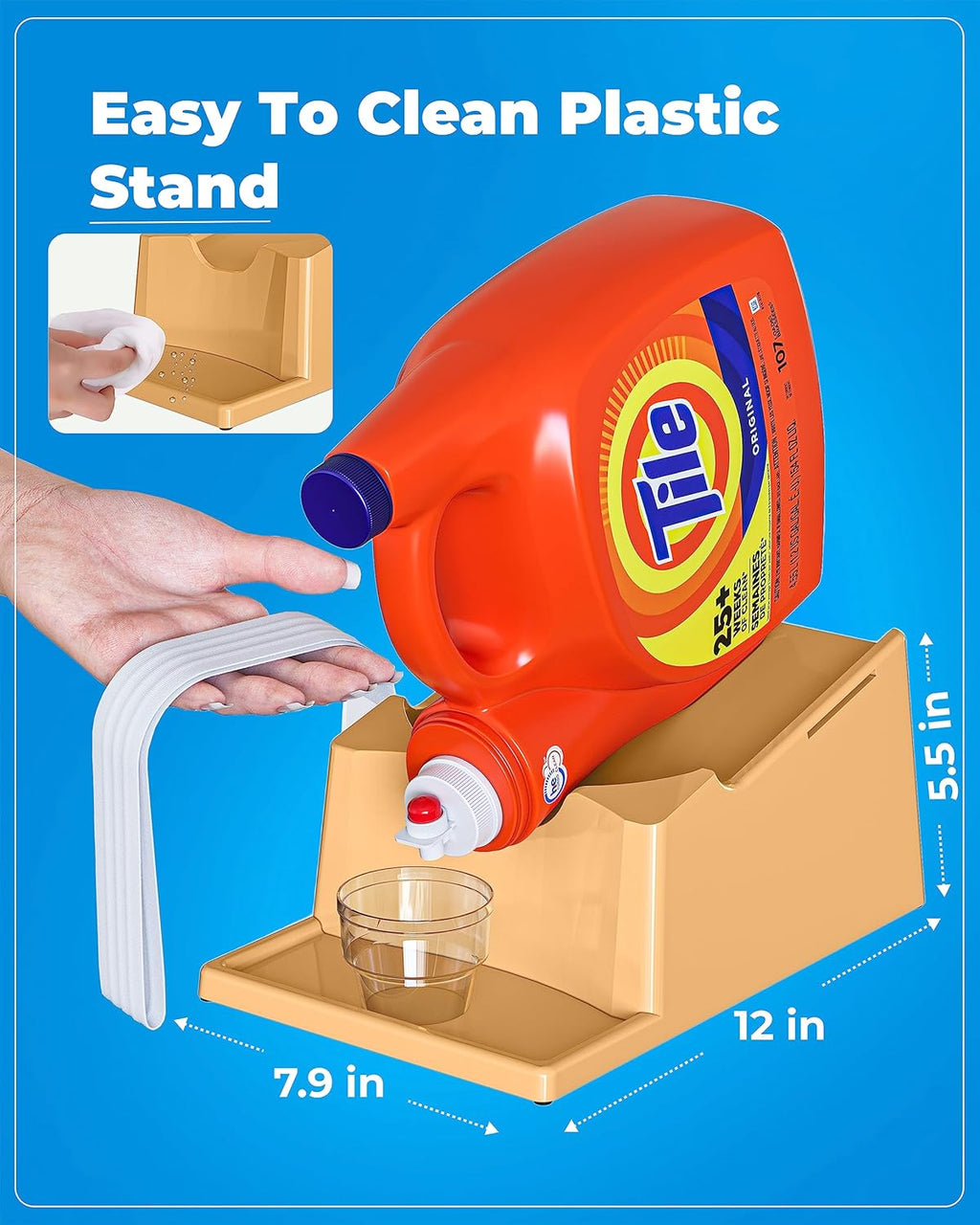 TidyFriend Laundry Detergent Holder Stand with Drip Tray, Laundry Soap Holder with Non-Slip Rubber Feet for Washing Space Organization, Angled Downward Slope for Easy Pouring (Beige)