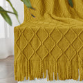 inhand Knitted Throw Blanket for Couch and Bed, Soft Living Room Home Decor Knitted Blanket with Tassel, Outdoor Lightweight Breathable Summer Blanket, Farmhouse Warm Woven Decorative, 50"x60"