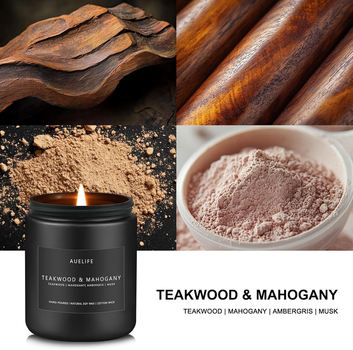 Teakwood & Mahogany Candle | Masculine Candles for Men, Gifts for Men - Soy Candle for Home Scented - Scented Candles for Home, Aromatherapy Gifts Long Lasting Burn Time - 7oz Black Jar
