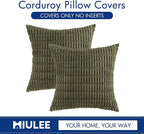 MIULEE Corduroy Decorative Throw Pillow Covers 18x18 Olive Green Pack of 2 | - Image 9