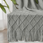 inhand Knitted Throw Blankets for Couch and Bed, Soft Cozy Knit Blanket with Tassel, Light Grey Lightweight Decorative Blankets and Throws, Farmhouse Warm Woven Blanket for Men and Women, 50"x60"