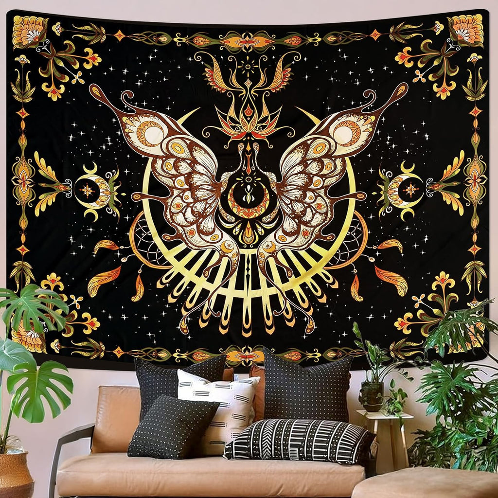 CHDGDHC Butterfly Tapestry - Moth Wall Hanging, UV Resistant, Waterproof, Machine Washable, Lightweight, Psychedelic Bedroom Aesthetic Decor for Bedroom, Living Room, Yoga Room - 59.1x49.2 Inch