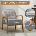 Linen Accent Chair, Mid Century Modern Chair for Living Room, Upholstered Comfy Lounge Armchair with Solid Wood Frame, Reading Side Chair for Bedroom,105°Ergonomic Comfort, Grey