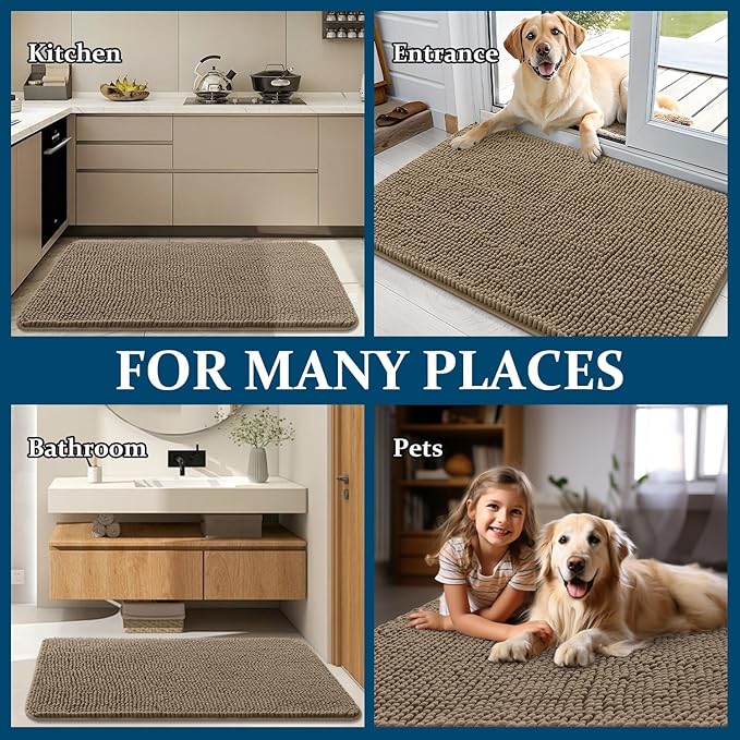 OLANLY Dog Door Mat for Muddy Paws 59x35, Super Absorbent Chenille Mud Mat | Tan - Image 8