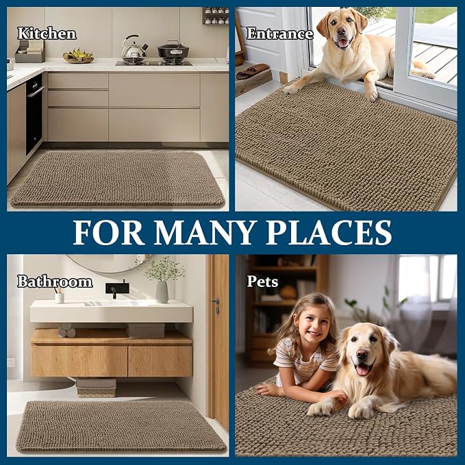 OLANLY Dog Door Mat for Muddy Paws 47x24, Super Absorbent Chenille Mud Mat | Tan - Image 8